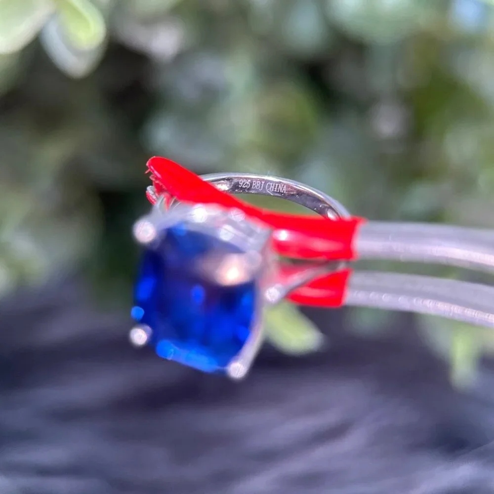 ️925 Sterling Silver Navy Blue Color Stone‎ Ring